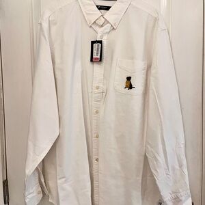 All white Cremieux men’s dress up long sleeve with doggie on shirt